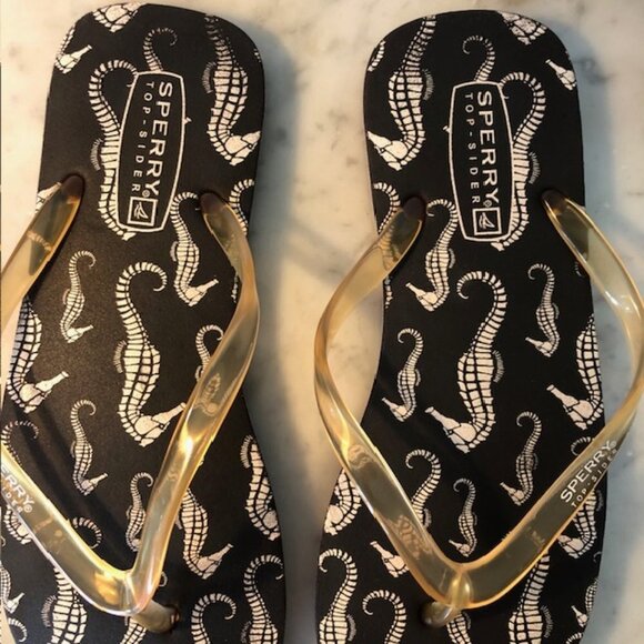 SPERRY TOP-SIDER Seahorse Print Black Flip Flop M 7-8 - Picture 9 of 15